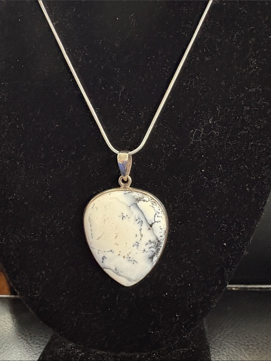 Jewelry - 925 Silver White Dendritic Agate Teardrop Pendant And Necklace